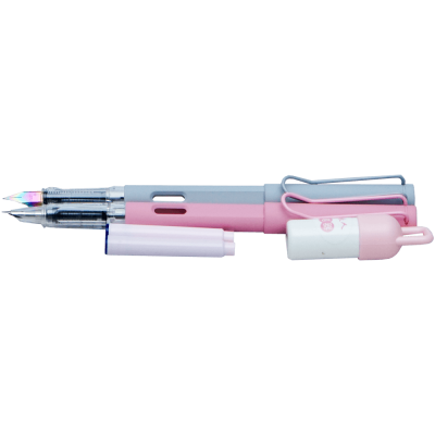 Set 2 stilouri friction cu 2 rezerve si dispozitiv curatare roz-gri Adison